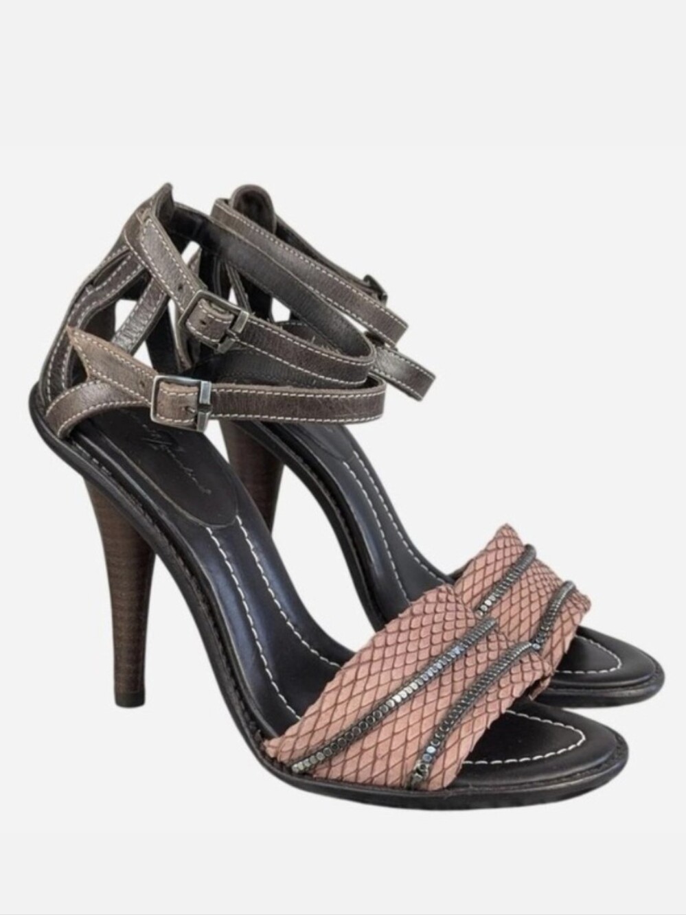 7 For All‎ Mankind Bordeaux Brown Pink Snake Print Heels 7